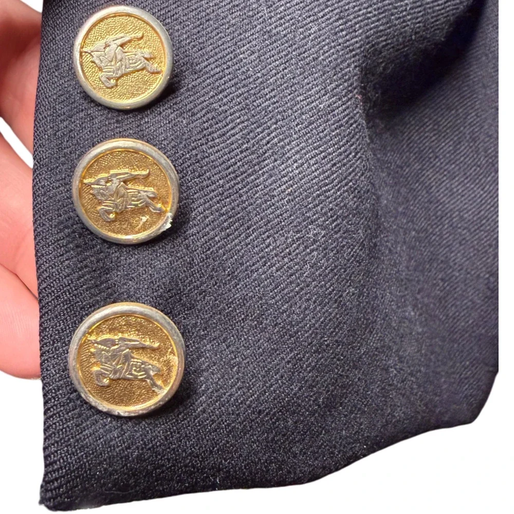 Vtg BURBERRYS Men's Navy 56R Blazer Two Gold Buttons Wool Jacket USA Classic